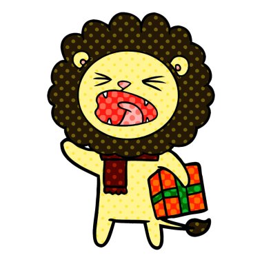 Noel hediyesi ile çizgi film aslan