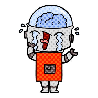 vektör çizim robot ağlıyor çizgi film