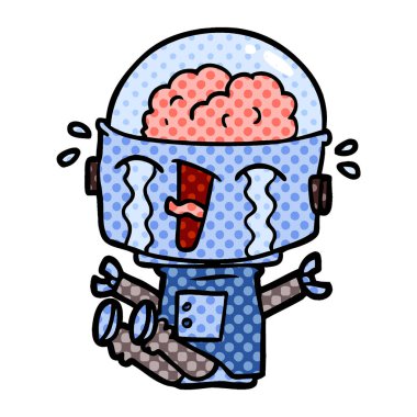 vektör çizim robot ağlıyor çizgi film