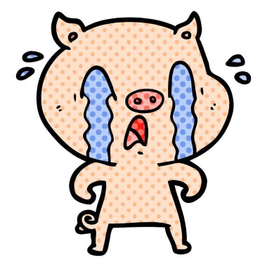 domuz karikatür ağlama vektör çizim