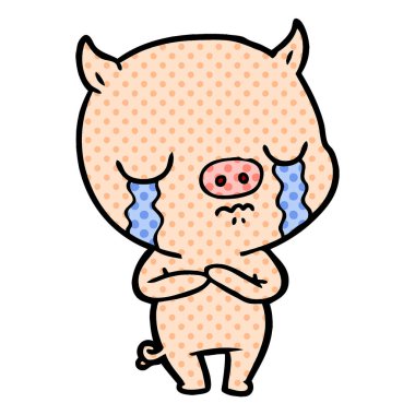 vektör çizim karikatür domuz ağlama