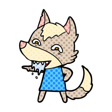 vektör çizim karikatür aç kurt