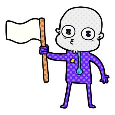 çizgi film garip kel spaceman bayrak ile