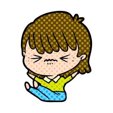 rahatsız çizgi film kız vektör çizim