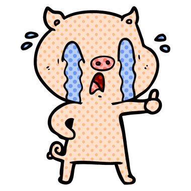 domuz karikatür ağlama vektör çizim