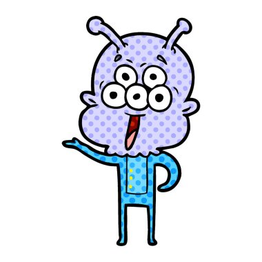 mutlu çizgi film uzaylı vektör çizim