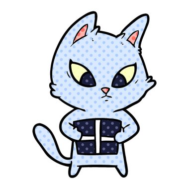 Karikatür kedi hediye ile karışık