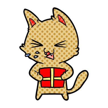 Noel hediyesi ile tıslayan kedi çizgi film