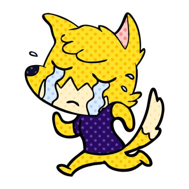 Tilki çizgi film ağlama vektör çizim