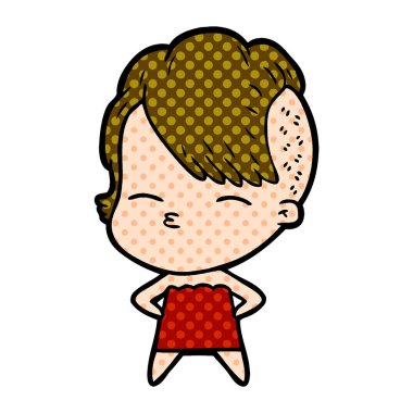 çizgi film kız gözlerini kısarak vektör çizim