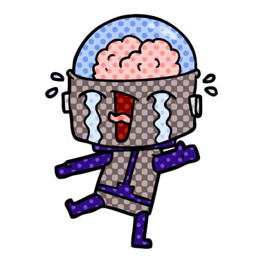 vektör çizim robot ağlıyor çizgi film