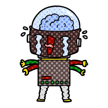 vektör çizim robot ağlıyor çizgi film