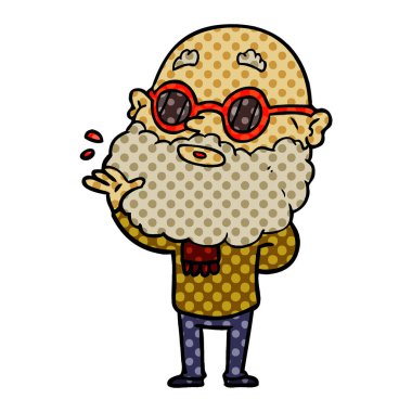 çizgi film meraklı adam sakal ve güneş gözlüğü