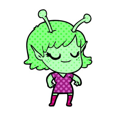 gülümseyen uzaylı kız çizgi film