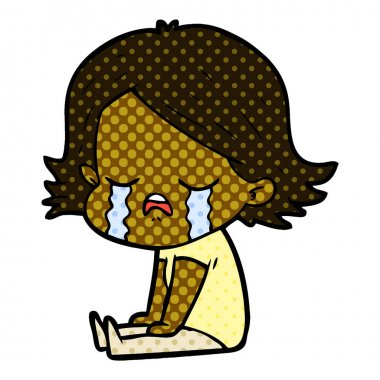 vektör çizim karikatür kız ağlıyor