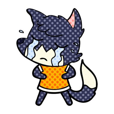 Tilki çizgi film ağlama vektör çizim