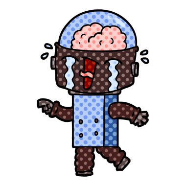 vektör çizim robot ağlıyor çizgi film