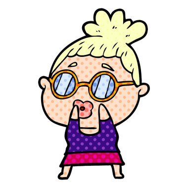 Çizgi filmdeki gözlüklü kadın.