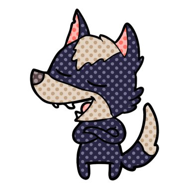 vektör çizim karikatür kurt gülen