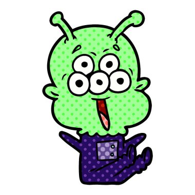 mutlu çizgi film uzaylı vektör çizim