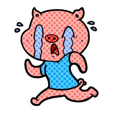 domuz karikatür ağlama vektör çizim