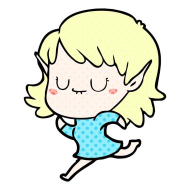 kaçan mutlu karikatür elf kız