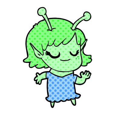 gülümseyen uzaylı kız çizgi film