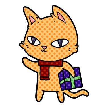 Karikatür kedi hediye ile