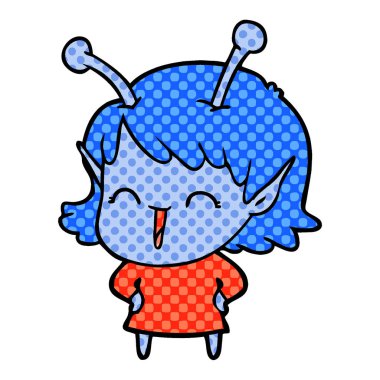 karikatür mutlu uzaylı kız