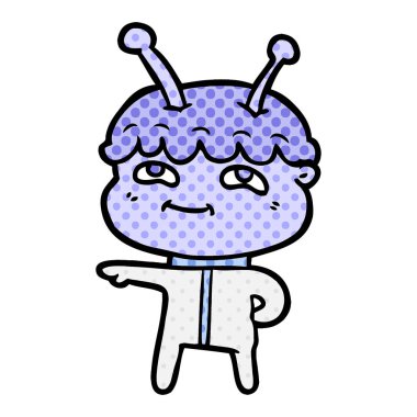 Dostu karikatür uzay adamı işaret