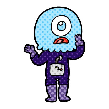 endişeli karikatür Tepegöz'ü yabancı uzay adamı