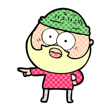 Çizgi film sakallı adam işaret ediyor.