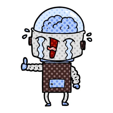 vektör çizim robot ağlıyor çizgi film