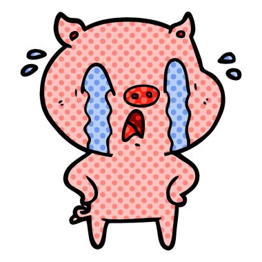domuz karikatür ağlama vektör çizim