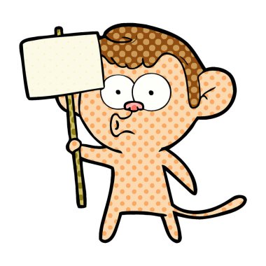 Vektör çizim karikatür hooting maymun boş tahta üzerinde beyaz izole