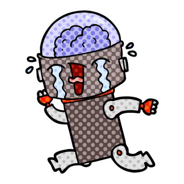 vektör çizim robot ağlıyor çizgi film