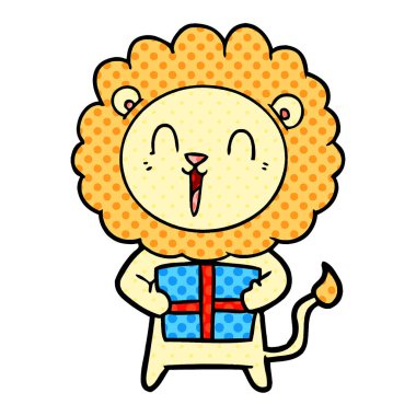 Aslan karikatür Noel hediyesi ile gülüyor