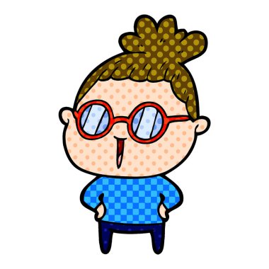 Çizgi filmdeki gözlüklü kadın.