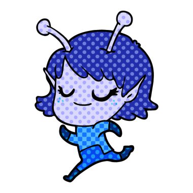 çalışan gülümseyen uzaylı kız çizgi film