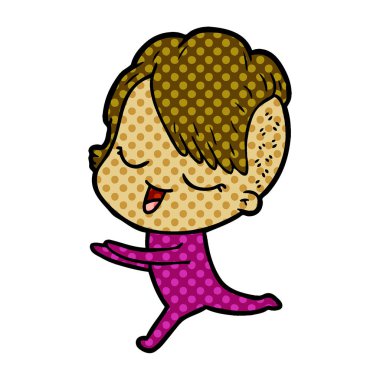 mutlu çizgi film kız vektör çizim