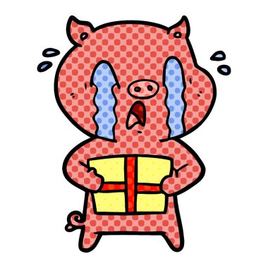 Noel hediyesi teslim ağlayan domuz çizgi film