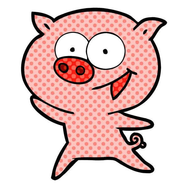 Vector Illustration Cheerful Pig Cartoon — Stock Vector