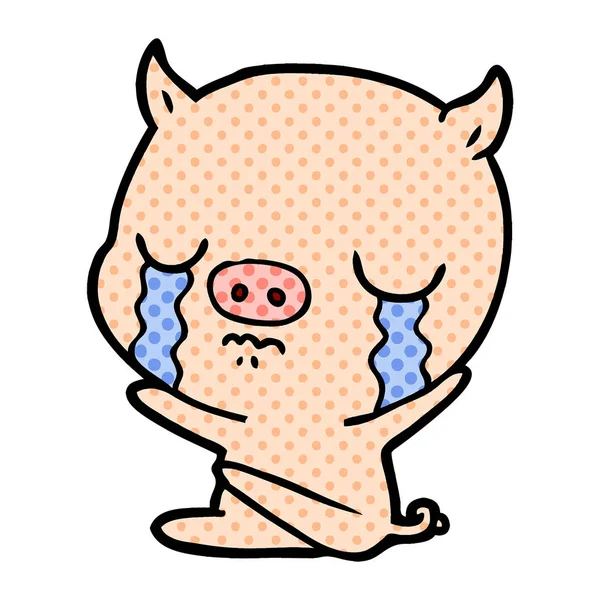 Dibujos Animados Sentado Cerdo Llorando — Archivo Imágenes Vectoriales