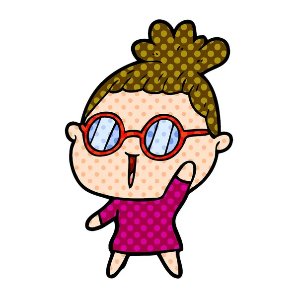 Cartoon Frau Mit Brille — Stockvektor