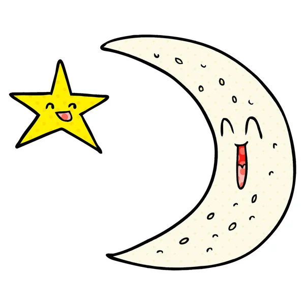 Heureux Dessin Animé Lune Étoile — Image vectorielle