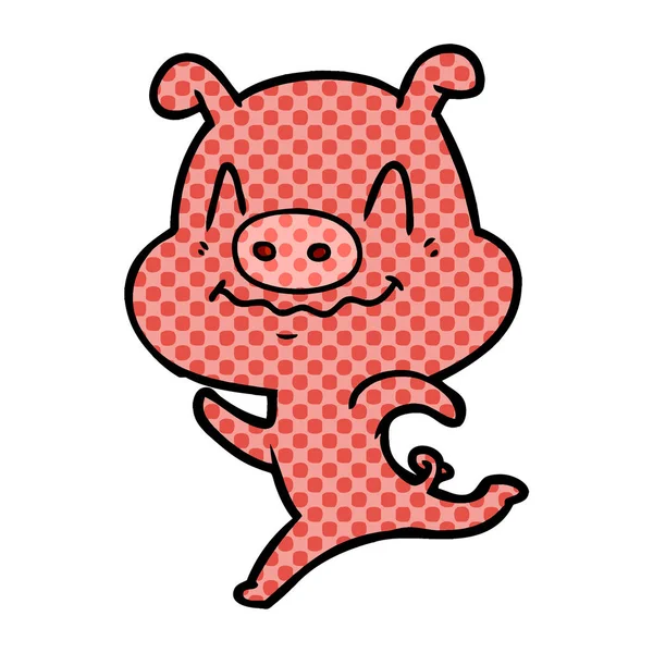 Vector Illustration Nervous Cartoon Pig — Stock Vector