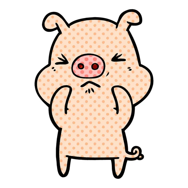 Vector Illustration Cartoon Angry Pig — Stock Vector