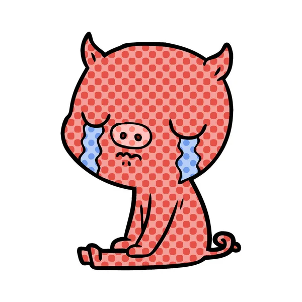 Vector Illustration Cartoon Pig Crying — Stock Vector