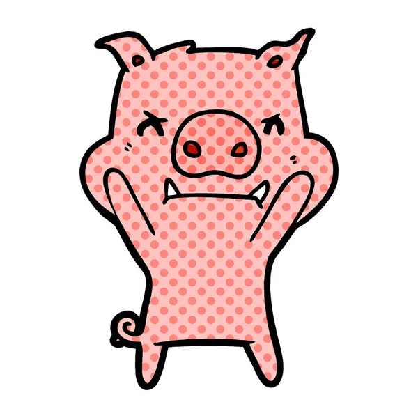 Vector Illustration Angry Cartoon Pig — Stock Vector