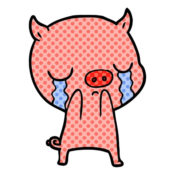 Vector Illustration Cartoon Pig Crying — Stock Vector